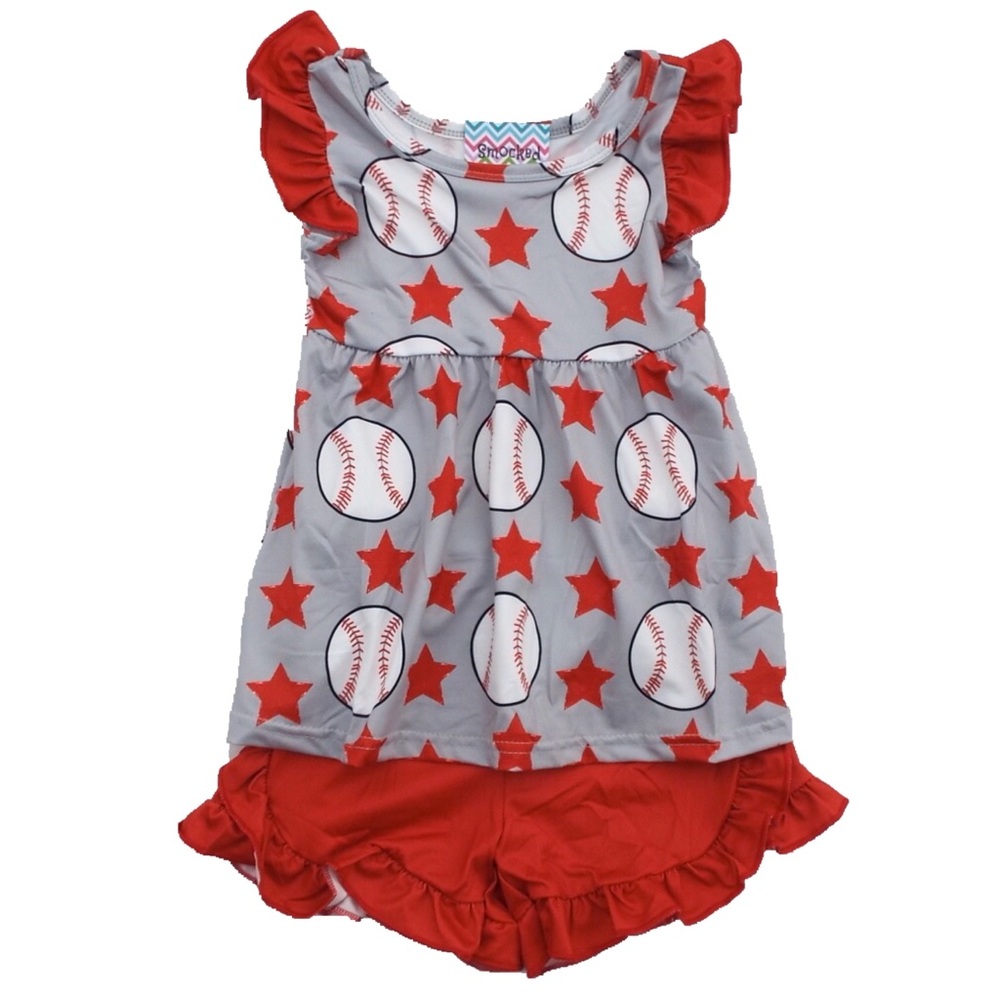 ⚾️ Girl’s Baseball Star Shorts Set Gray Red 1220